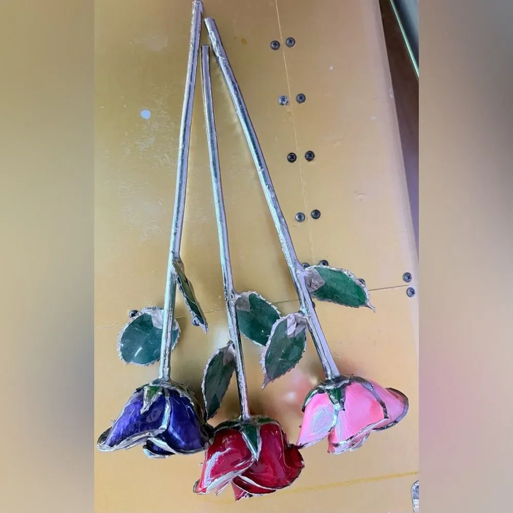 Artistic Silver Glass dipped Roses Pink Red and Purple